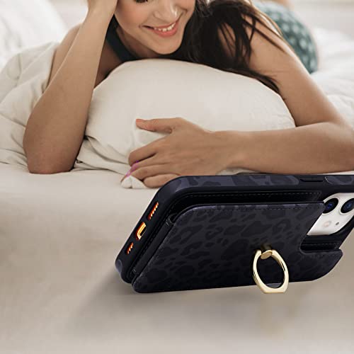Elteker Iphone 11 Wallet Case With Card Holder, 360°Rotatable Ring Holder Kickstand, Rfid Blocking Leather Shockproof Cover Women Wallet Case For Iphone 11 - Black Leopard #TOP5