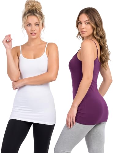 Image of Women's Long Cotton Camisole Spaghetti Strap Tank Top