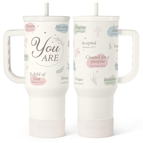 Image of SANDJEST Christian Gift for Women - Inspiration Insulated Stainless Steel Tumbler with Handle and Straw - Religious Gifts for Birthday Christmas, 40oz