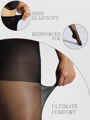 Plus Size Tights for Women, 2 Pairs Control Top Sheer to Waist Pantyhose with Reinforced Toes, Sexy Nylon Stockings2
