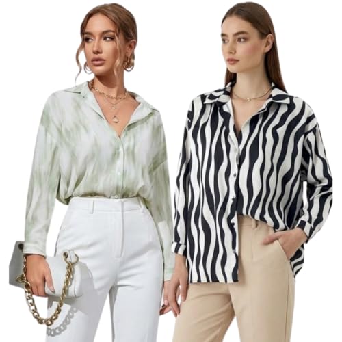Image of GRECIILOOKS Women's Rayon Oversized Shirt | Korean Style Long Sleeve Oversized Button Down Shirts |Comfortable Rich Top for Office & Casual Outfits (Available in Plus Size)