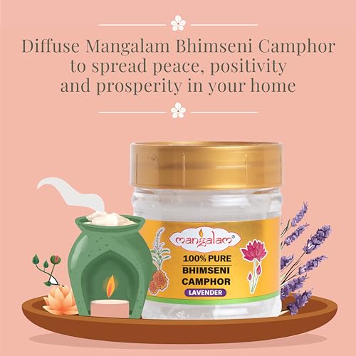 Image of MANGALAM Bhimseni (Lavender) Camphor 50g Jar - Pack Of 1 | 100% Pure | For Puja, Aromatherapy & Air Freshener | Sweet Fragrance