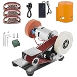 Abizarch Mini Belt Sander Multifunctional Electric Belt Grinder 7 Adjustable Speed Electric Polishing Sharpener Machine Heavy Duty Stainless Steel Small Electric Sander with 30 Sanding Belt for Metal