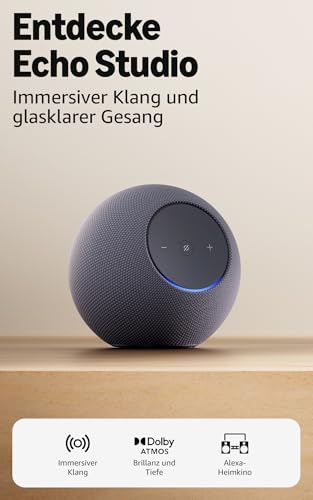Amazon Echo Studio (neueste Generation), kompaktes Design, mit immersivem 3D-Audio und Dolby Atmos, Graphit
