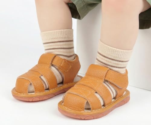 Image of Baby Boys Girls Squeaky Sandals Summer Closed-Toe Anti-Slip Premium Rubber Sole Toddler First Walkers Shoes