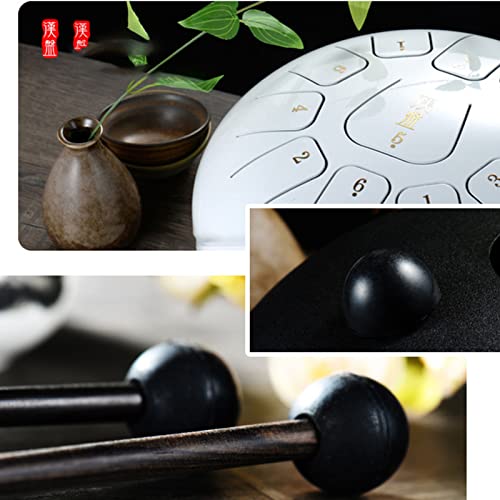 Percussion Ethereal Drum, Tambor de lengua de acero de 12 pulgadas y 13 notas, con bolsa, mazos, escalas y anillos para dedo para camping, meditación o yoga, color F miniatura 5