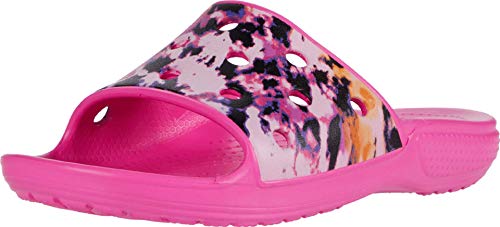 Image of Crocs Unisex Kid's Classic Printed Slide Sandal|Water Shoe for Toddlers, Boys, Girls, Electric Pink, C11 M US Little