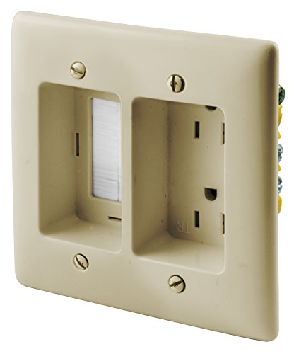 Bryant Electric RR1512I 2-Gang Recessed TV Connection Outlet Plate with 15 Amp 125V Tamper-Resistant Duplex Receptacle with One Pass-Thru Opening, Ivory - Thumbnail 2