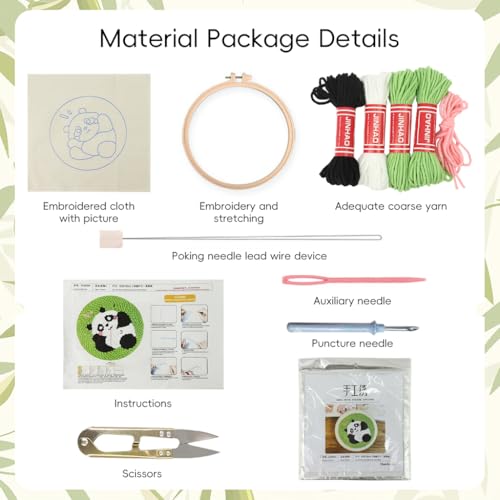 Image of PATPAT Cotton DIY Punch Needle Art Kit Cute Panda Beach Punch Needle Art Craft Kit for Beginners with Embroidery Punch Needles 7.8 inches Round Embroidery Hoop DIY Art Multicolour
