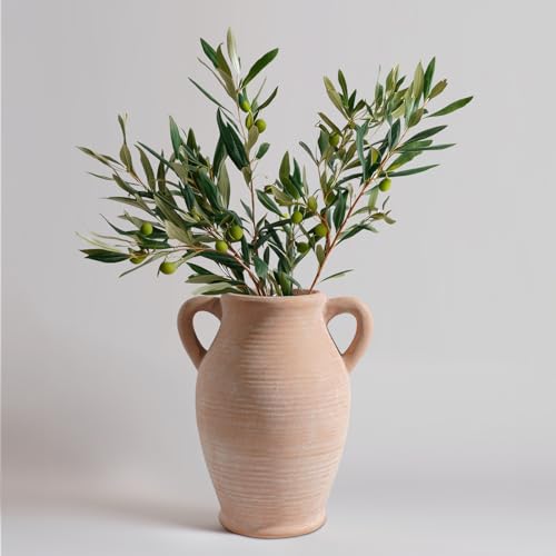 Sunddo Terracotta Vase with 2 Handles, 8 inch Rustic Ceramic