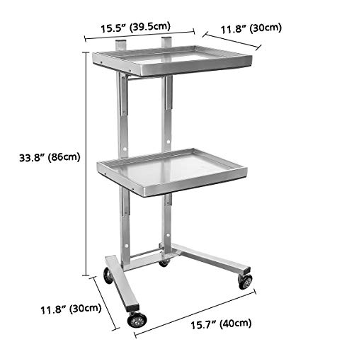Stainless Steel Salon Tray On Wheels For Tattoo Medical Dental,Rolling Tray Salon Trolley Beauty Hair Lash Cart Mayo Stand (Sliver) #TOP3