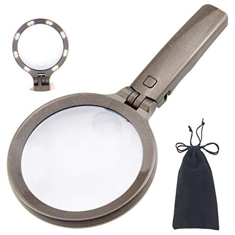 BIGMONAT Magnifying Glass with Light for Reading,16 LEDs Illuminated Handheld Magnifier3X 5X,Stand Magnifier with Adjustable Magnifying Head,Warm/Cool Lighted Magnifier for Soldering,Inspection Cover