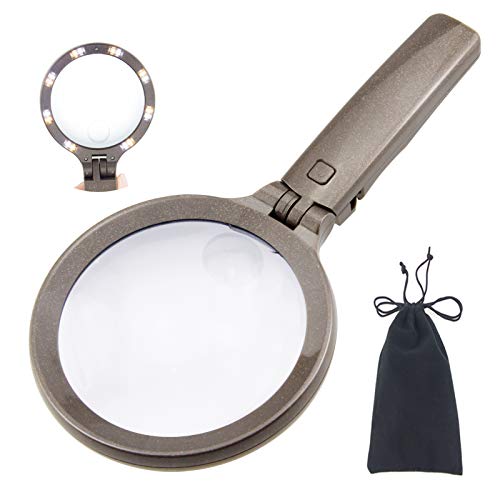 BIGMONAT Lupe mit Licht zum Lesen, 16 LEDs, beleuchtete Handlupe, 3 x 5 x, Standlupe mit verstellbarem Lupenkopf, warm/kalt beleuchtete Lupe zum Löten, Inspektion Cover
