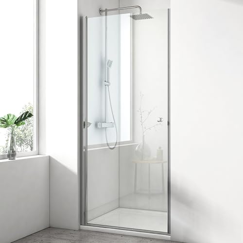 EMKE Duschtür 90x185 cm Pendeltür aus 6 mm Sicherheitsglas für die Duschkabine, Schwingtür mit Drehfunktion als Duschabtrennung in der Nische