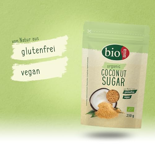 BIOASIA Bio Kokosblütenzucker, unraffiniert, optimaler Zucker Ersatz zum Backen, Karamellnote, ökologischer Anbau, vegan & glutenfrei, 1x250g