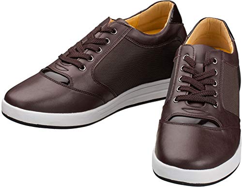 TOTO Men's Invisible Height Increasing Elevator Shoes - Dark Brown Leather/Mesh Lace-up Casual Fashion Sneakers - 3.2 Inches Taller - A53271 - Size 7.5 D(M) US4