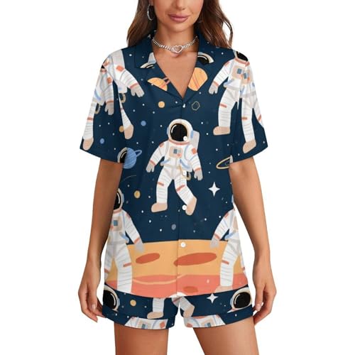 Womens Button Down Pajamas, Short Sleeve Pajama Top and Pajama Pants