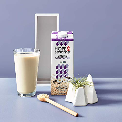 Hope & Sesame Sesame Milk 1L (Vanilla, 6-pack): Sustainable Plant-Based Milk w/ 8g plant protein | Non-GMO, Gluten-Free, Shelf-Stable, Non Dairy, Organic | Oat & Almond Milk Alternative