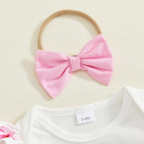 Newborn Baby Girl Fall Clothes Bow Print Ruffled Long Sleeve Romper Bodysuit Elastic Pants Set Cute Winter Outfits3