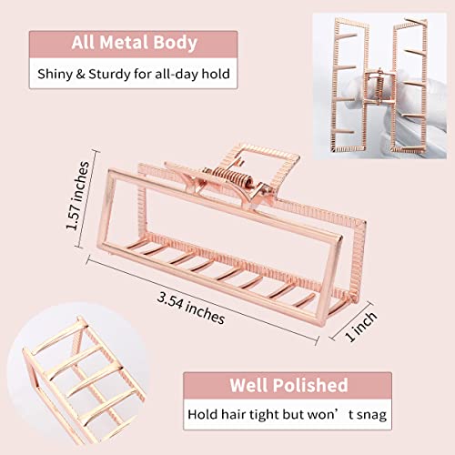 Metal Hair Clips For Women, 4Pcs Square Claw Clips For Thick Hair, Large Hair Clips Rectangle Claw Clip, Banana Clips Hair Rose Gold Black Silver Gold Hair Clips 3.5 Inches #TOP3