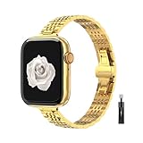 CSJCUBIC Cinturino sottile da donna compatibile con Apple Watch da 38 mm, 40 mm, 41 mm, 42 mm, 44 mm, 45 mm, con copertura per il viso, in acciaio inox, per cinturino in metallo iWatch Serie 9 8 7 6 5