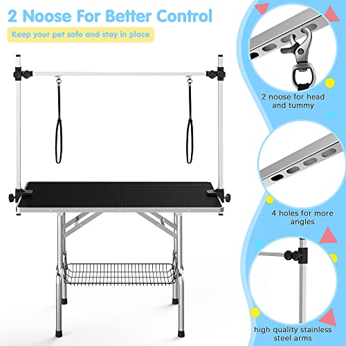 Lyromix Dog Grooming Table, Adjustable Cat Drying Desktop with Arms, Nooses, Mesh Tray, Foldable Pet Station at Home, Maximum Capacity Up to 330Lb, 36inch, Black - Image 3