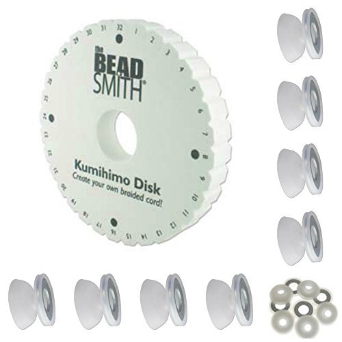 Large 6 inch Thick Double Density Kumihimo Disk Plus 8 Weighted Bobbins. Full Color Instructions! Use Extra Thick Disk & Weighted Bobbins for Thin Threads & Beaded Kumihimo