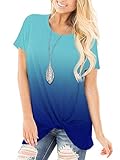 SAMPEEL Womens Tunic Tops Leggings Short Sleeve Casual T Shirts Twist Knot Ombre Blue L