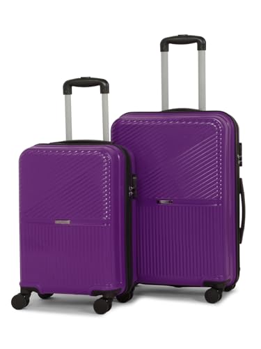 Image of Teakwood Set of 2 8 Wheels Trolley Bag, Hard Cabin with Zipper Closure, Adjustable Push Button & Cross Side Strap, Number Lock System 360 Degree (Set of 2, Purple)
