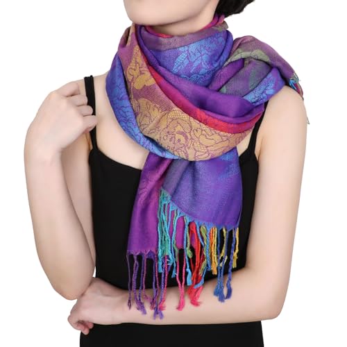 Colorful flowers Jacquard cotton pashmina Women Wrap Shawl tassels Scarves