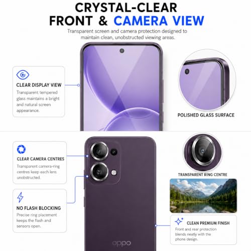 Image of ArmourPro Edge to Edge Tempered Glass for Oppo Reno 16c with Black Camera Ring Guard, 9H Screen Protector, Anti-Scratch, Anti-Fingerprint, Bubble-Free Installation Kit