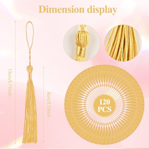 Image of NACHLYNN 120 Pcs Bookmark Tassels Bulk 13cm /5 Inch Light Gold Silky Handmade Soft Craft Mini Tassels for Jewelry Keychain Making with Loops for Dress Decoration DIY Craft Accessory