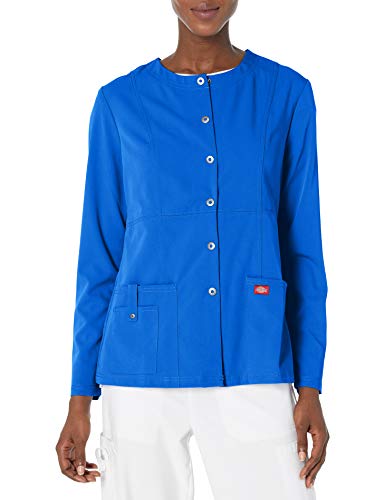 Dickies Women's Xtreme Stretch Crew Neck Snap Front Warm-Up Jacket, Royal, Large
