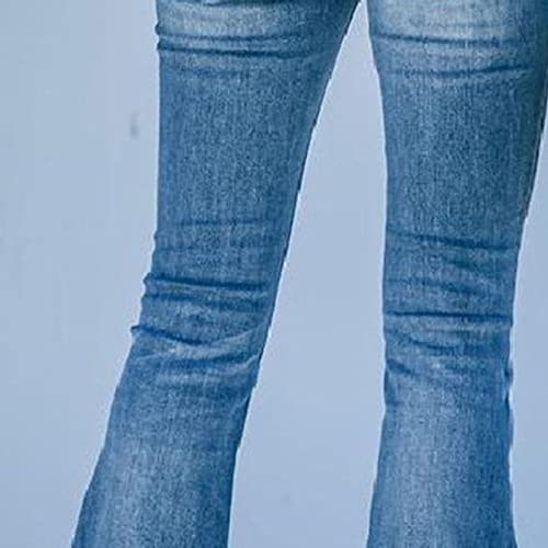 Women's Mid Rise Button Flare Jeans Bell Bottom Raw Hem Denim Pants Classic Boot Cut Wide Leg Jean Trousers (Blue,XX-Large)4