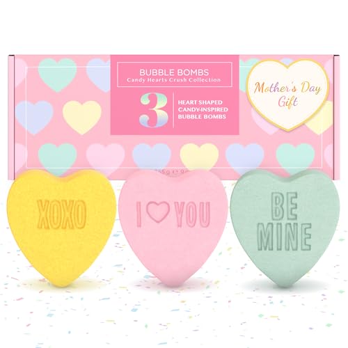 Heart Bath Bombs for Women Girls & Teens (3 Pack) - Relaxing Bubble Bath and Spa Essential - Gift for Her with Strawberry Lemon + Fruit Scents Handmade in USA by Two Sisters