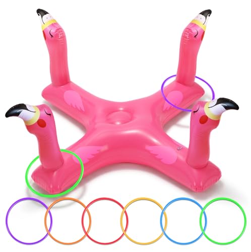 Pool Toys & Pool Games, Flamingo Shark Pool Float Ring Toss - Inflatable Floating Water Game Set for Kids Ages 4-8, 8-12 and Adults, Summer Swimming Pool Party Decorations & Backyard Fun (1-Flamingo)