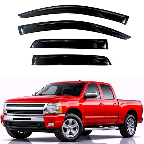 Image of KPY Rain Guards Fit for 2007-2013 Chevrolet Silverado /GMC Sierra 1500 /Avalanche Crew Cab, Out-Channel Window Visor Vent Wind Deflector, 2007-2014 Chevy Silverado /Sierra 2500HD 3500HD /Suburban /Yukon XL
