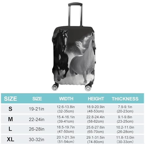 Black And White Horses Running Printed Luggage Cover Protector, Fits 18-32 Inch Luggage2