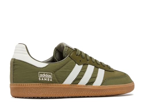Image of adidas Men's Samba OG Reflective Nylon Shoes, Focus Olive /Wonder White /Gum, Size 8.5
