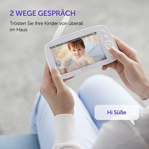 VAVA Babyphone mit Kamera 720P HD 5 Zoll Video Baby Monitor mit 24 Std. Laufzeit, Nachtsichtkamera, 300m Signalreichweite, Temperatursensor, Gegensprechfunktion & Zoom Funktion - 6