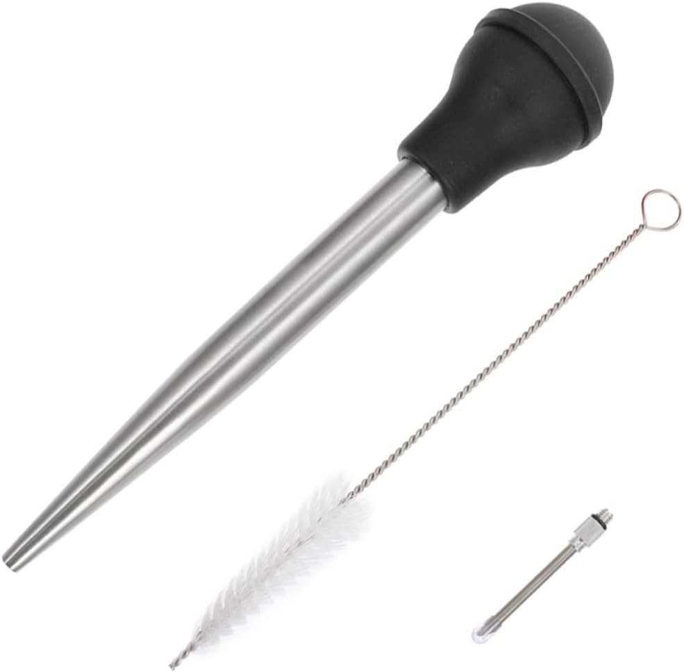 Garneck Stainless Steel Bbq Sauce Injector Silicone Basting Tube Spice Injecting Tool for Meat Turkey and Poultry Reusable Easy to Clean High Suction Design for Marinade Distribution