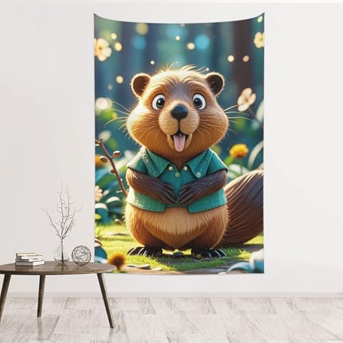 Tapisserie murale castor tissu velours de pêche grand format pour décoration murale chambre