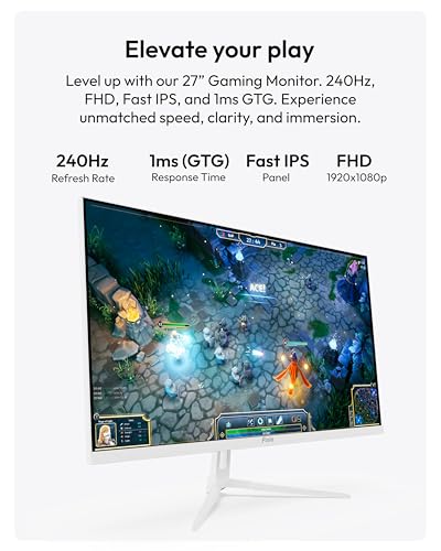 Image of Pixio PX279 Wave White 27 inch 240Hz Refresh Rate FHD 1080p Resolution Fast IPS Panel 1ms GTG Resonse Time Gaming Monitor and PS1S Wave White Single Monitor Arm
