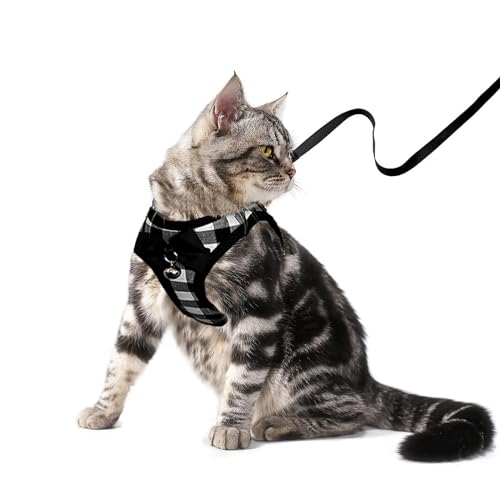 Cat Leash and Harness Set (Black-White, L)