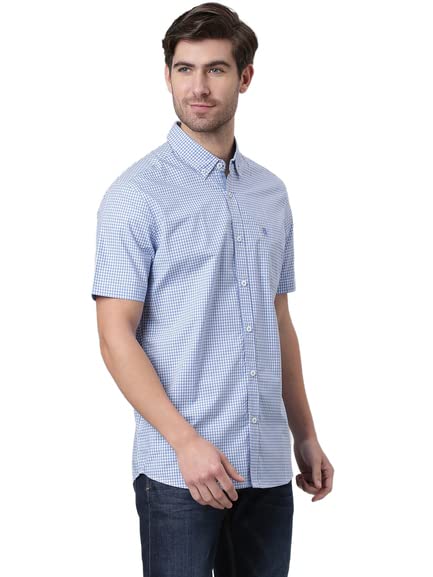 Image of Thomas Scott Men's Checkered Regular Fit 100% Cotton Casual Shirt with Button Down Collar and Half Sleeve
