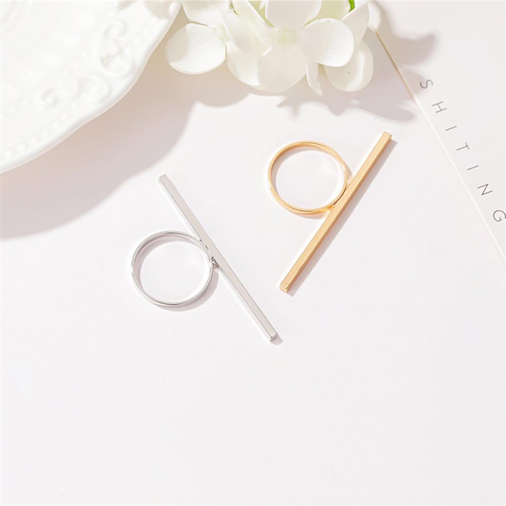MINGHUA Silver Bar Geometric Square Finger Ring for Women Girls Party Gift