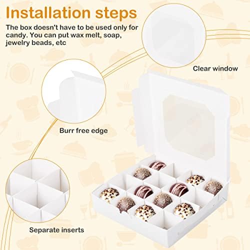20pcs Empty White Pick and Mix Sweet Boxes with Inserts Clear Window and Divider for Chocolate Sweet Assortment 16-Compartments Assemble Boxes