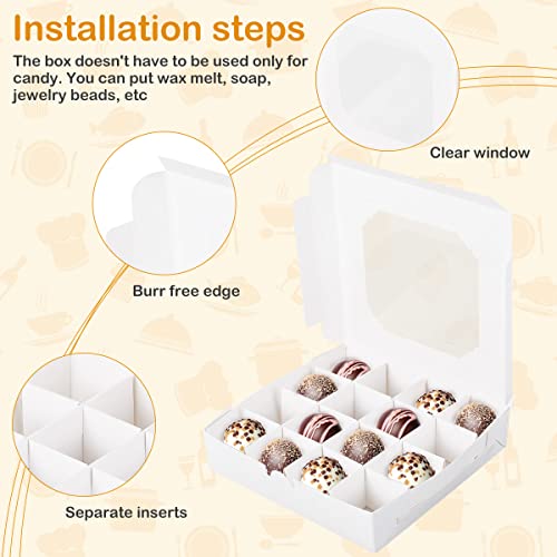 Fizocosisto 20pcs Empty White Pick and Mix Sweet Boxes with Inserts Clear Window and Divider for Chocolate Sweet Assortment 16-Compartments Quick Assemble Sampler Boxes Bakery Boxes(white 20pcs)