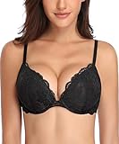 Deyllo Women’s Push Up Lace Bra Comfort Padded Underwire Bra Lift Up Add One Cup（Black,36B