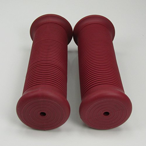 RED Ribbed Rubber Motorcycle Grips Fits 1" Handlebars Bars and Exterior Cables - Harley Bobber Chopper Cafe Racer Brat Vintage Classic Finned